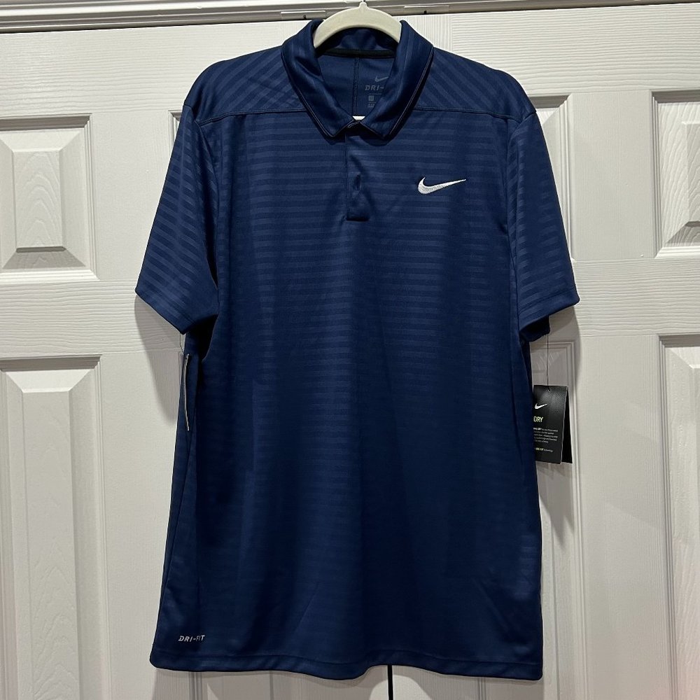 NIKE ESSENTIAL MICRO STRIPE MEN'S SHORT SLEEVE BLUE POLO SHIRT NWT